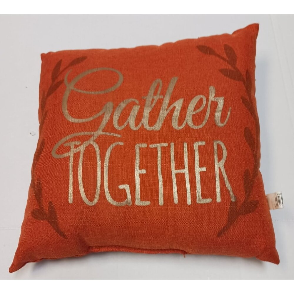 Decorative Throw Pillow Holiday Festive "Gather Together" 12 1/2in x 12 1/2in